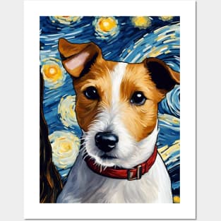 Cute Jack Russell Terrier Dog Breed Painting in a Van Gogh Starry Night Art Style Posters and Art